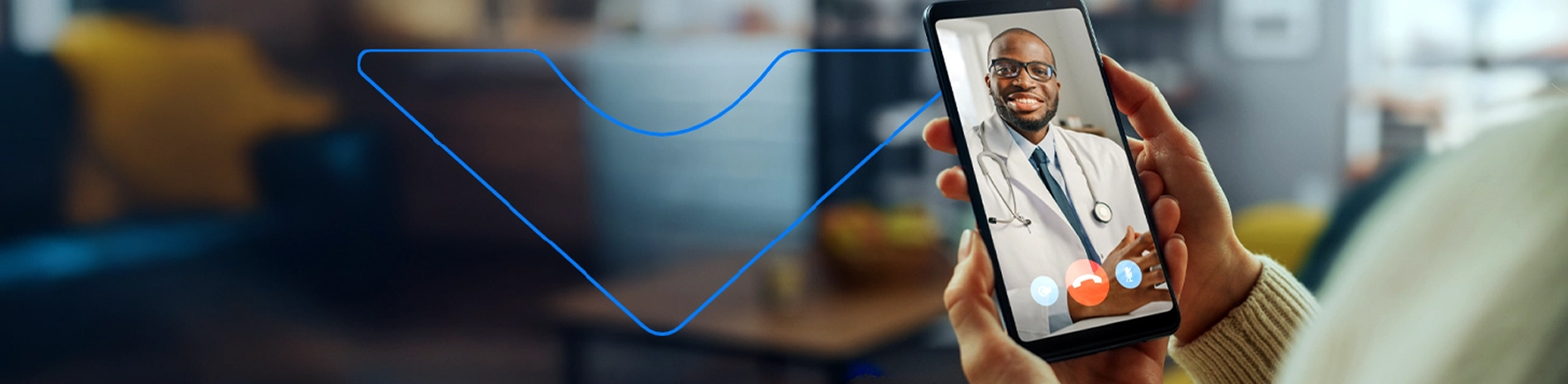 Banner com mulher falando com médico pelo celular e logotipo da Vitta